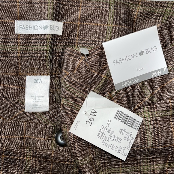 Fashion Bug NWT Size 26W Average Brown & Green Plaid Trouser Dress Pants - Picture 4 of 4